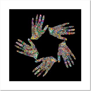 Five Palm Multi Mudra Yoga Hands | Ladies Yoga Tee | Yoga Wear | Ladies Yoga Shirt Posters and Art